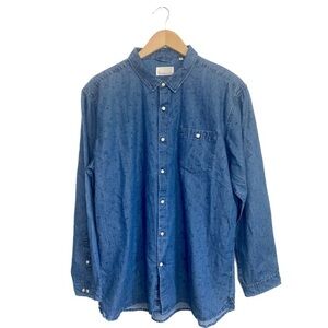 Knowledge Cotton Apparel‎ Organic Chambray Denim Button Rocket or Popcorn Shirt